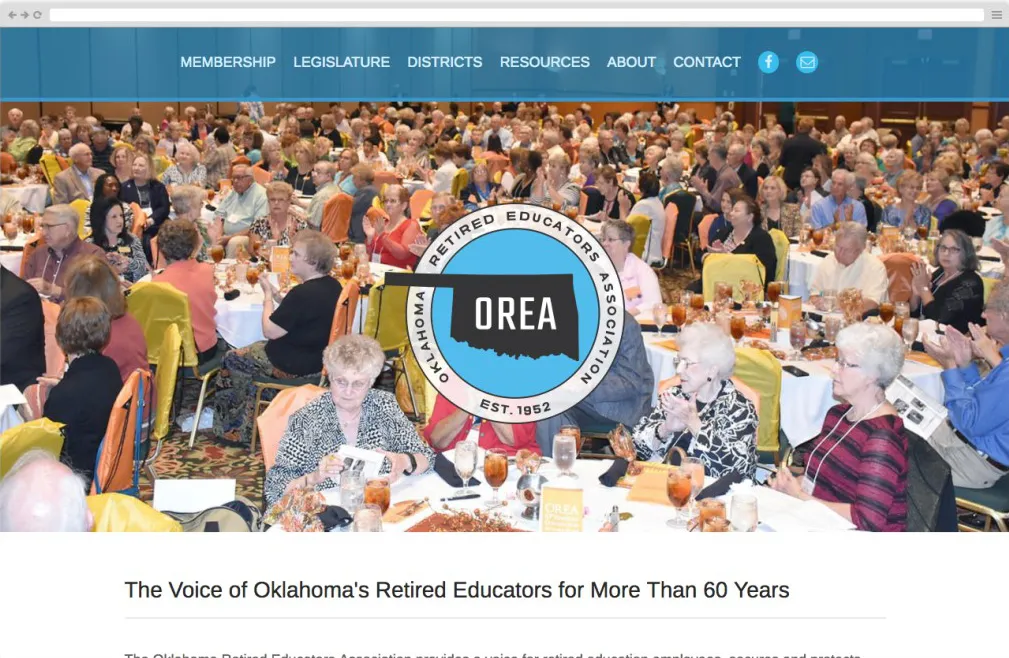 Screenshot of the OREA website homepage, showcasing a modern design with navigation menus, featured news, and quick access to member resources.